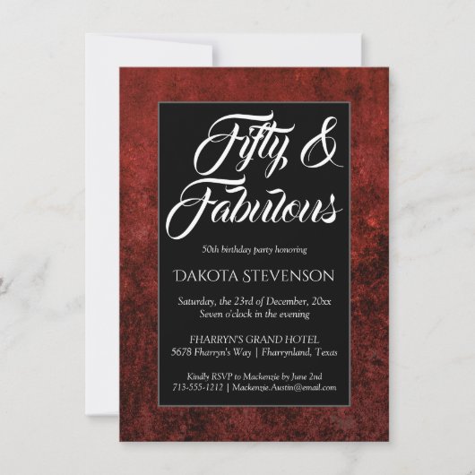 Ruby Crimson Red | Classic Grunge 50 und fabulous Einladung (Vorderseite)