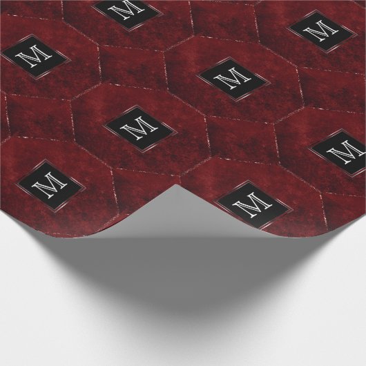 Ruby Crimson Red | Classic Grunge Monogram Geschenkpapier (Ecke)