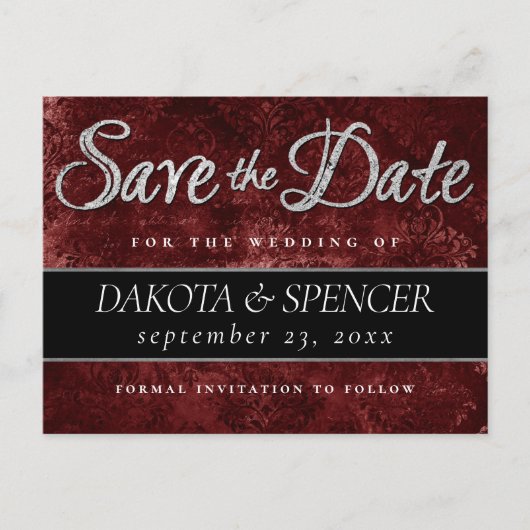 Ruby Crimson Red | Classic Grunge Save the Date Ankündigungspostkarte (Vorderseite)