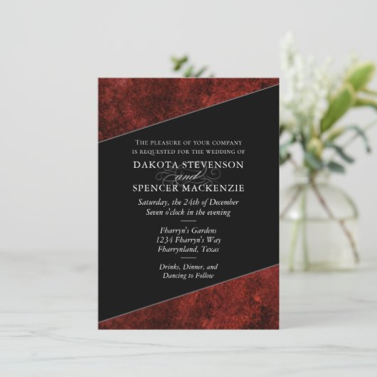 Ruby Crimson Red | Classic Grunge Wedding Names Einladung (Stehend Vorderseite)