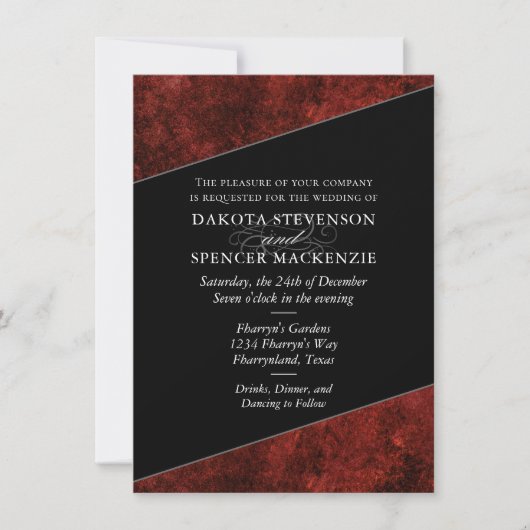 Ruby Crimson Red | Classic Grunge Wedding Names Einladung (Vorderseite)