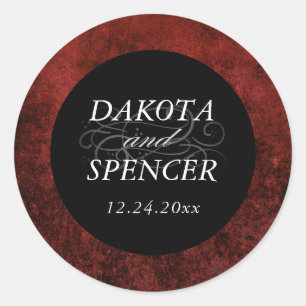Ruby Crimson Red Classic Grunge Wedding Names Runder Aufkleber