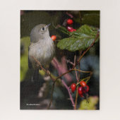 Ruby-Crowned Kinglet Songbird auf Hawthorn Bush Puzzle (Vertikal)