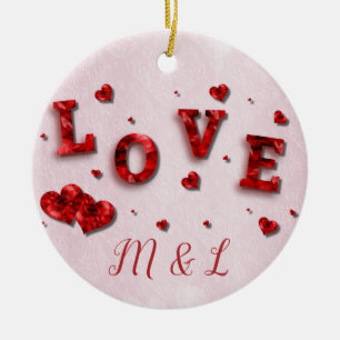 Ruby Crystal Liebe and Hearts Initial Ornament