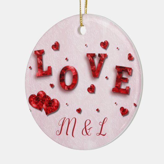 Ruby Crystal Liebe and Hearts Initial Ornament (Links)