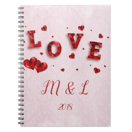 Ruby Crystal Liebe and Hearts Notebook Notizblock