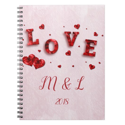 Ruby Crystal Liebe and Hearts Notebook Notizblock (Vorderseite)