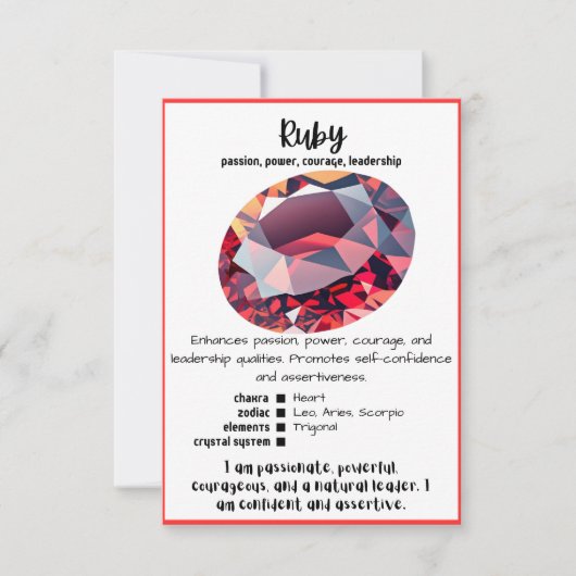 Ruby Crystal Meaning Card Einladung (Vorderseite)