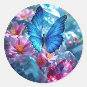 Ruby Crystals Garden Butterfly Runder Aufkleber