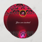 RUBY DAMASK GEM STONE MONOGRAM schwarz rot bordeau Einladung (Vorne/Hinten)