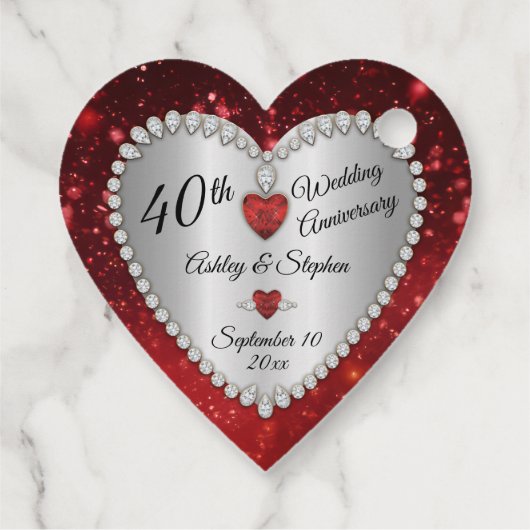 Ruby Diamonds zum 40. Hochzeitstag Geschenkanhänger (Rückseite)