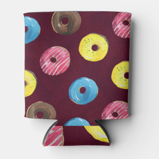 Ruby Donuts: Aquarellfarbenes, nahtloses Muster. Dosenkühler