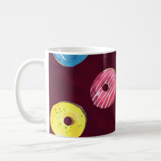Ruby Donuts: Aquarellfarbenes, nahtloses Muster. Kaffeetasse (Links)