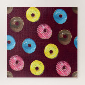 Ruby Donuts: Aquarellfarbenes, nahtloses Muster. Puzzle (Horizontal)