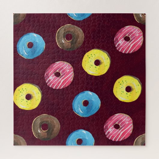 Ruby Donuts: Aquarellfarbenes, nahtloses Muster. Puzzle (Vertikal)