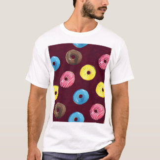Ruby Donuts: Aquarellfarbenes, nahtloses Muster. T-Shirt
