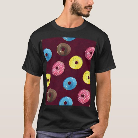 Ruby Donuts: Aquarellfarbenes, nahtloses Muster. T-Shirt (Vorderseite)
