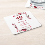 Ruby Elegant Floral 40. Hochzeitstag Rechteckiger Pappuntersetzer (angewinkelt)
