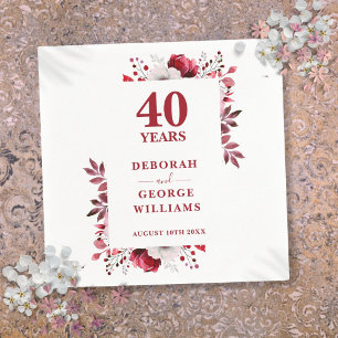 Ruby Elegant Floral 40. Hochzeitstag Serviette