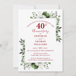 Ruby Elegant Greenery 40. Hochzeitstag Einladung