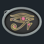 Ruby Eye von Ra in Gold Ovale Gürtelschnalle<br><div class="desc">Schönes und elegantes "Auge des Ras" Symbol aus dem alten Ägypten, das Symbol ihrer Sünde. Gold kanalisiert Set mit wunderschönen wertvollen Steinen, perfekt für jeden Fan ägyptischer Kunst. Ändern Sie die Hintergrundfarbe, indem Sie sie anpassen, dann bearbeiten, dann runter zum Hintergrund, wo Sie aus vielen verschiedenen Farben wählen können! Das...</div>