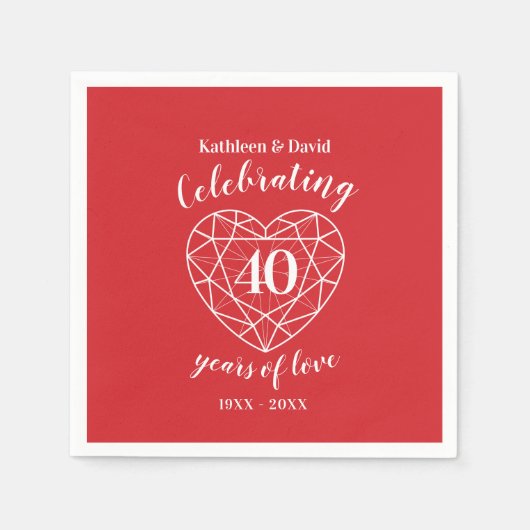 Ruby feiert 40 Jahre Liebe Party Servietten (Vorderseite)