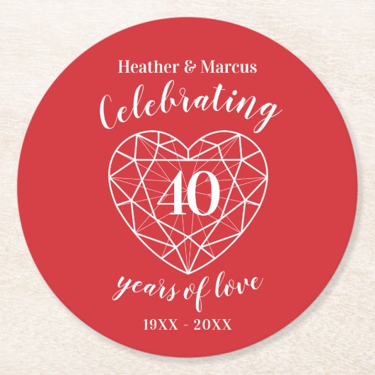 Ruby feiert 40 Jahre Liebe Party Untersetzer (Vorderseite)