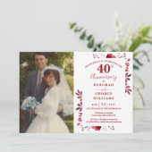 Ruby Floral 40 Jahre Hochzeitstag Foto Einladung (Stehend Vorderseite)