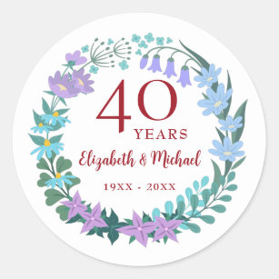 Ruby Floral Bluebells Wreath zum 40. Jahrestag Runder Aufkleber