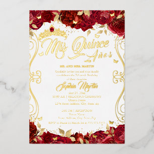 Ruby Floral Garden Scroll Mis Quince Quinceanera Folieneinladung