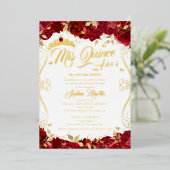 Ruby Floral Garden Scroll Mis Quince Quinceanera Folieneinladung (Stehend vorne)