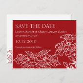 Ruby Floral Konturen Save the Date Postkarte (Vorne/Hinten)