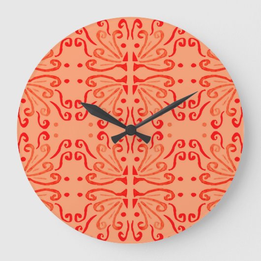 Ruby Floral: Tribal Geometric Pattern. Große Wanduhr (Vorderseite)