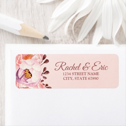 Ruby Floral Wedding Rücksendeadresse Etikett (Insitu)