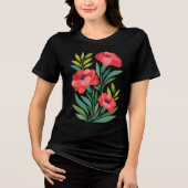 Ruby Garden Damen abstraktes Blumen T-Shirt Tri-Blend Shirt (Vorderseite)