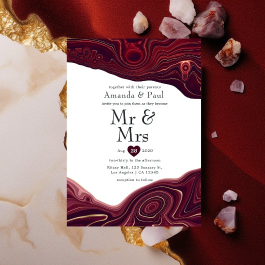 Ruby Garnet und Gold Strata Agate Mr & Mrs Wedding Einladung