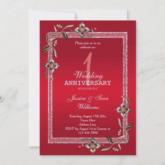 Ruby Gem & Glitzer 1. Hochzeit Einladung (Vorderseite)