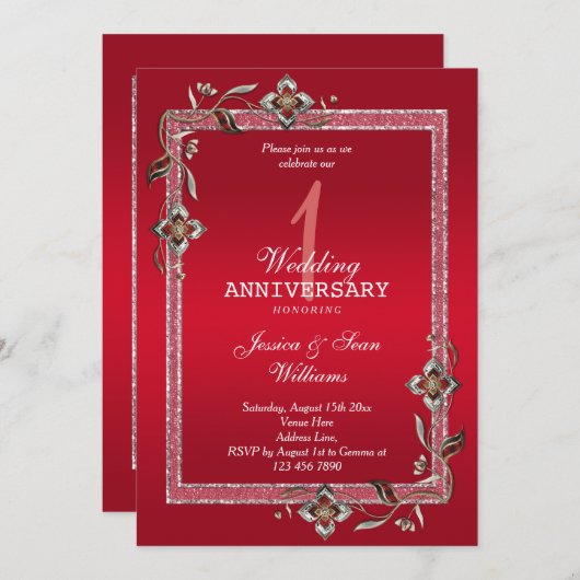 Ruby Gem & Glitzer 1. Hochzeit Einladung (Vorne/Hinten)