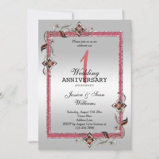 Ruby Gem, Glitzer & Silver 1. Hochzeit Einladung (Vorderseite)