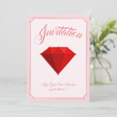 Ruby Gemstone. Schmuck. 40 Hochzeitstag Einladung (Stehend Vorderseite)