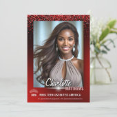 Ruby Glimmer Pageant Promo Card | QR Code Einladung (Stehend Vorderseite)