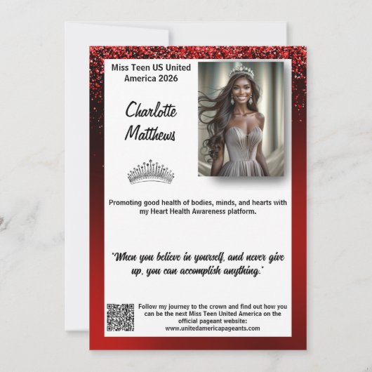 Ruby Glimmer Pageant Promo Card | QR Code Einladung (Rückseite)