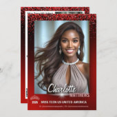 Ruby Glimmer Pageant Promo Card | QR Code Einladung (Vorne/Hinten)