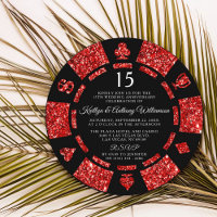Ruby Glitzer Poker Chip 15. Hochzeitstag
