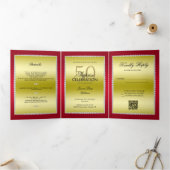 Ruby, Gold Foto, QR Code 50. Überraschung Geburtst Dreifach Gefaltete Einladung (Innenseite)