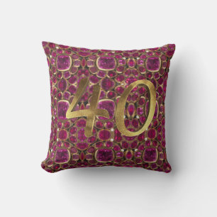 Ruby Gold Gemstone Muster Golden Number 40 Kissen