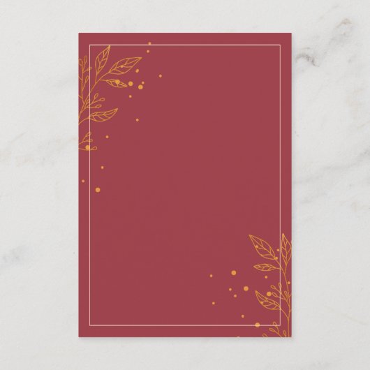 Ruby Gold Leaf Hochzeitsempfang Begleitkarte (Rückseite)