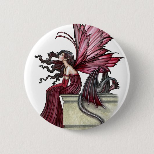 Ruby Gothic Red Fairy und Dragon Button (Vorderseite)