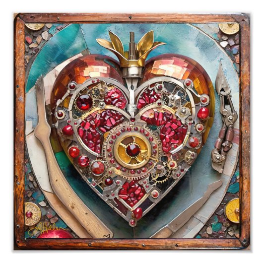 Ruby Granatapfel-Herz Steampunk-Serie Fotodruck (Vorne)