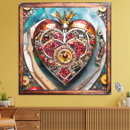 Ruby Granatapfel-Herz Steampunk-Serie Leinwanddruck (Insitu (Wohnzimmer))